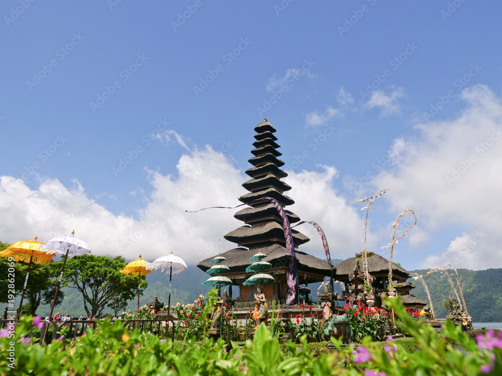 Hindu Temple Pura Ulun Danu Bratan, on Bratan lake. Balinese, old hindu architecture, Bali Architecture, Ancient design. Travel concept. Hindu Temple Pura Ulun Danu Bratan, on Bratan lake. Balinese, old hindu architecture, Bali Architecture, Ancient design. Travel concept.