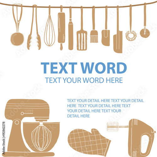Poster design for cooking or baking in simple style with space for text your word at the center. Background template for your advertisement or cover. Baking tools with text at the middle.