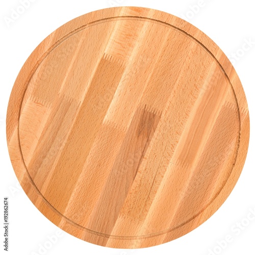 Round chopping board. Isolated on white background. View from above