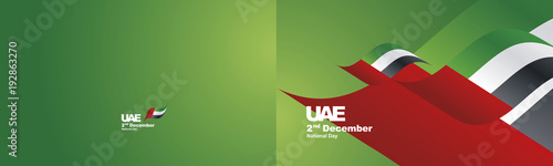 Independence Day UAE flag ribbon two fold landscape background greeting card