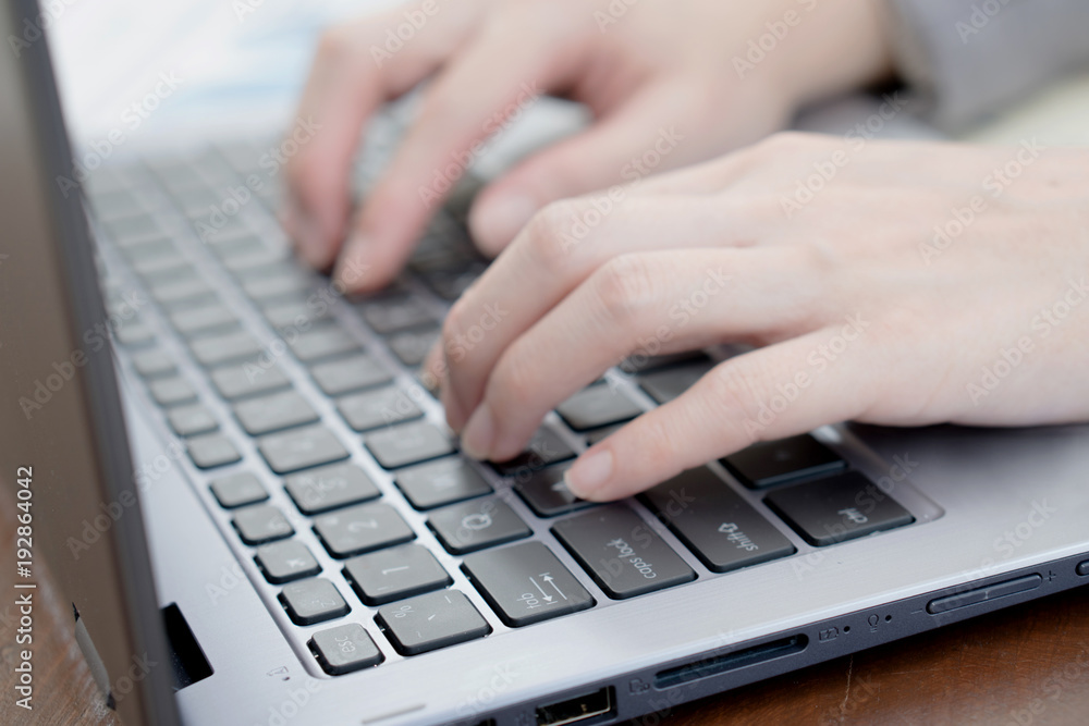 Laptop, Computer, Desktop PC, Human Hand, Office / soft focus picture Laptop, Computer, Desktop PC, Human Hand, Office / soft focus picture
