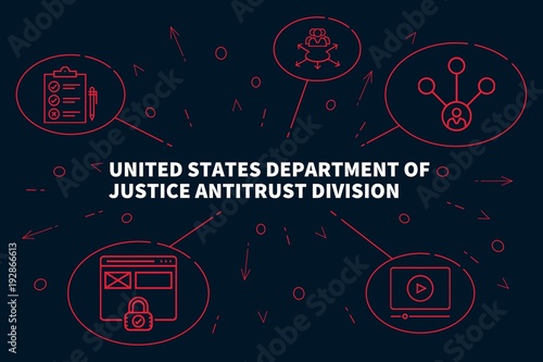 Business illustration showing the concept of united states department of justice antitrust division