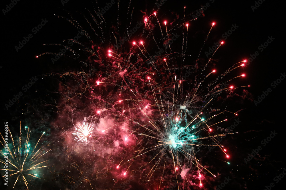 Fototapeta premium Festive fireworks background.