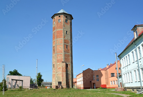 Water tower of Gerdauen in sunny day. Zheleznodorozhny, Kaliningrad region