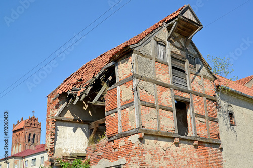 Ruins of the apartment house of the German construction. Zheleznodorozhny, Kaliningrad region photo