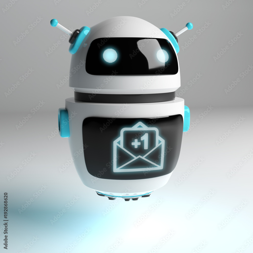 Futuristic digital robot receiving emails 3D rendering Futuristic digital robot receiving emails 3D rendering