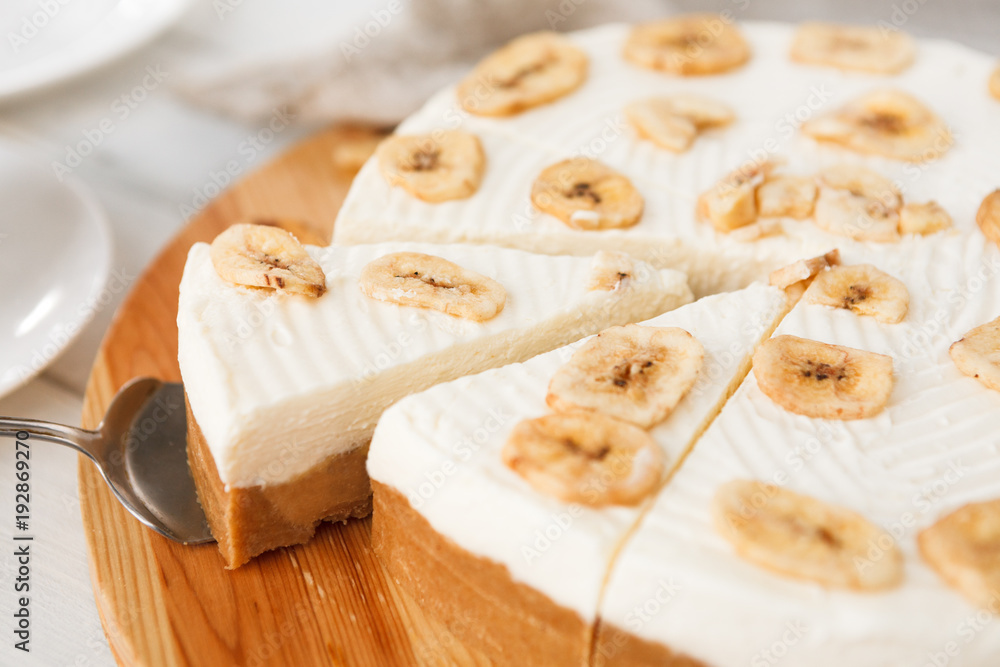 Delicious banana cake on table Delicious banana cake on table