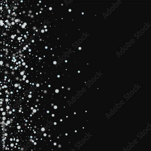 Beautiful falling snow. Scatter left gradient with beautiful falling snow on black background. Cool Vector illustration.