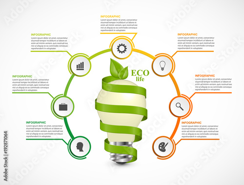 Abstract options infographics template. A light bulb with a timeline in a circle. Infographics for business presentations or information banner.