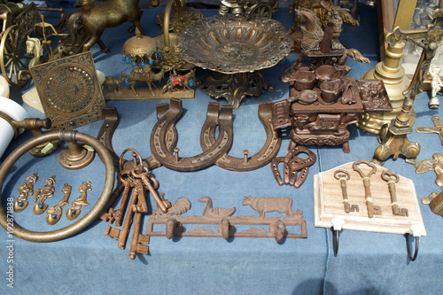 Old decorative metallic items on swap meet