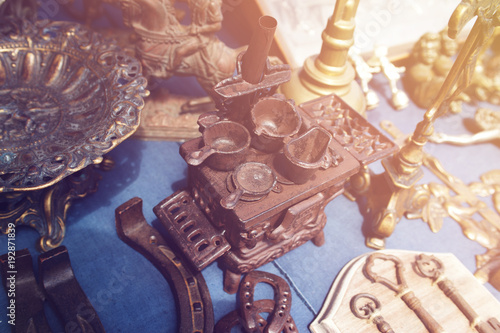 Old decorative metallic items on swap meet