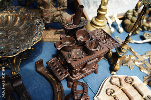 Old decorative metallic items on swap meet