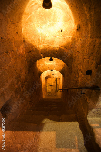 Tower tunnel with stairs in ancient castle