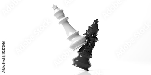 Obraz na plátne Black chess king broken by the white king, isolated on white background