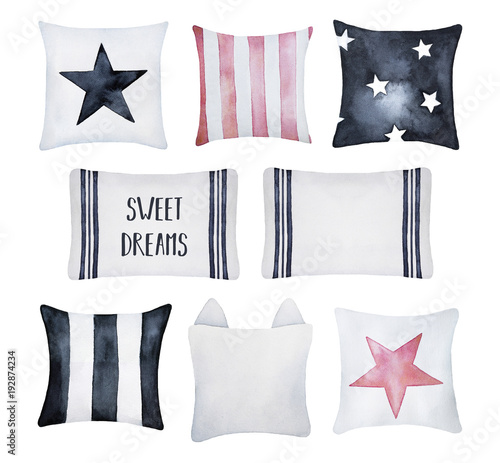 Pastel Pillow Set. White, black, gray, mellow rose color, modern stripes, quote 