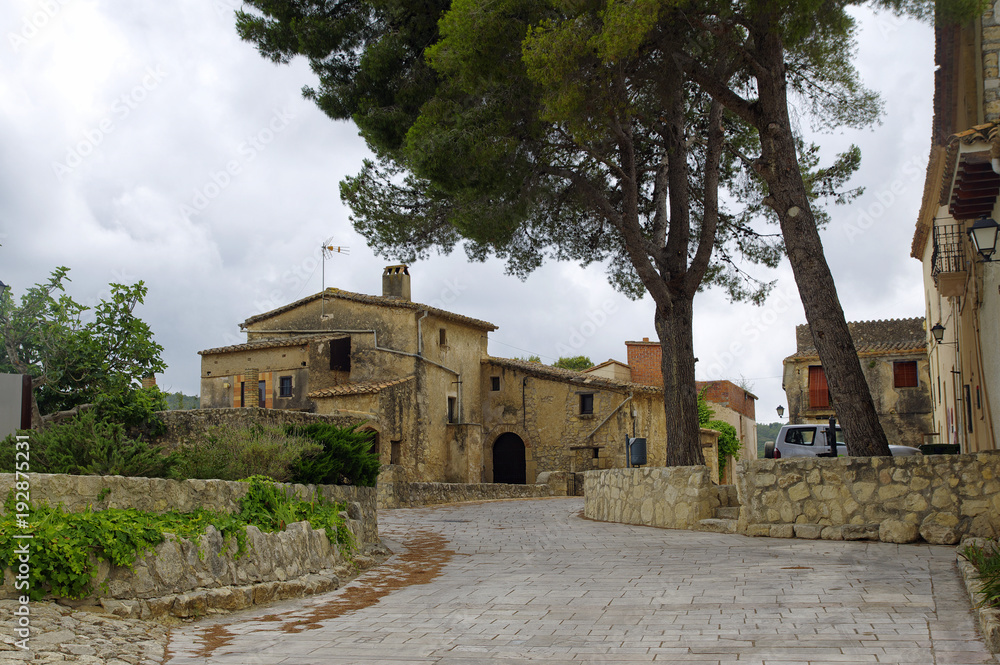A main square situated in front of Castello di Castellet, Catalonia, Spain