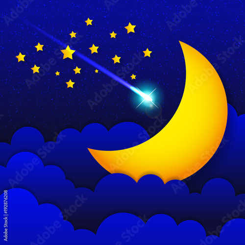 Retro illustration of a smiling moon good night.
