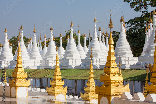 View to the complex of Kuthodaw pagoda near Mandalay, Myanmar