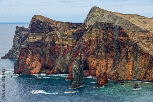 Madeira island mountain rock seascape, Portugal.