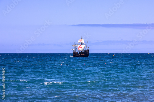 Vászonkép Madeira island seaside. Vintage vessel Santa Maria da Colombo