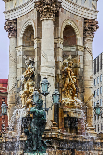 Barcelona landmark, Spain. Monument on Espanya Square