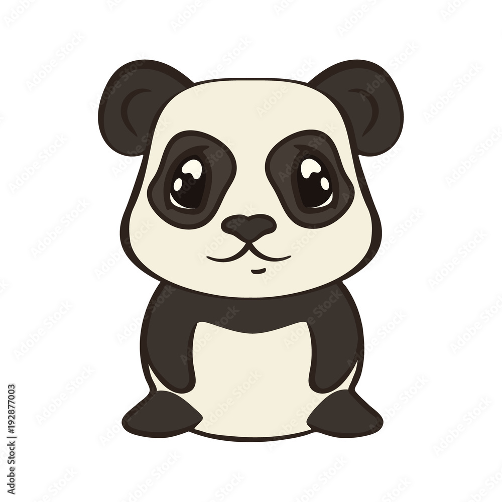 Cute panda bear character in cartoon style isolated on white background.  Panda with big expressive eyes. Flat design vector illustrator. Bearcat  sits, front view. Lovely muzzle, design for children. Stock Vector |