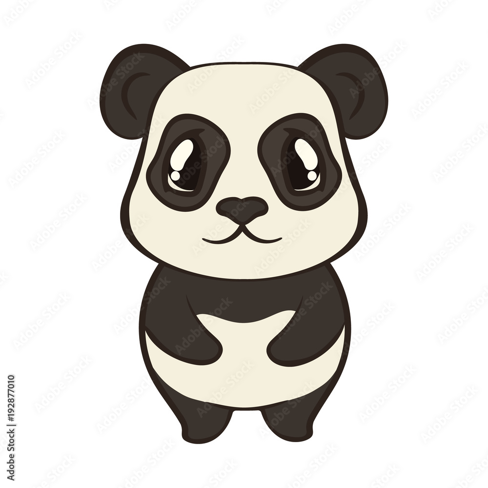 Cute panda bear character in cartoon style isolated on white background.  Panda with big expressive eyes. Flat design vector illustrator. Bearcat  stand, front view. Lovely muzzle, design for children. Stock Vector |