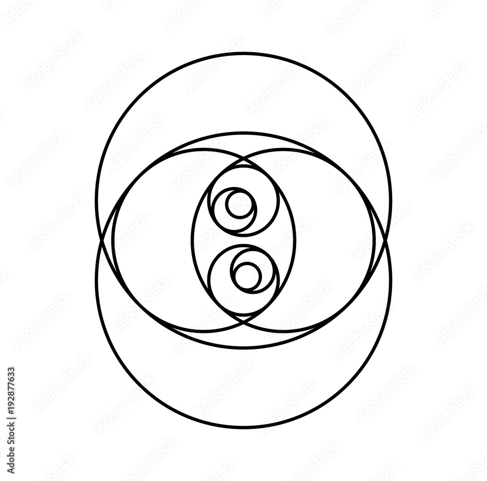 Minimalistic style design. Golden ratio. Geometric shapes. Circles in golden proportion. Futuristic design. Logo. Vector icon. Abstract vector background Minimalistic style design. Golden ratio. Geometric shapes. Circles in golden proportion. Futuristic design. Logo. Vector icon. Abstract vector background
