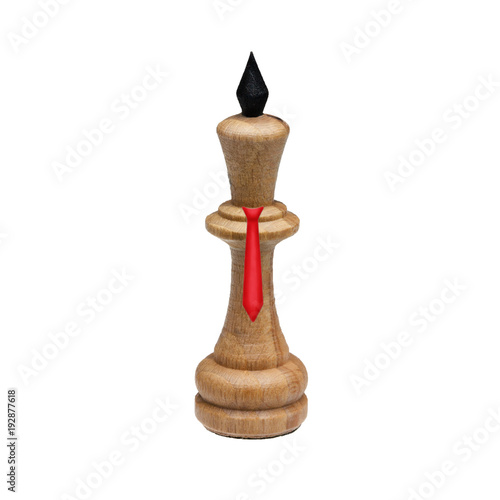 Boss and red tie made from wooden white chess queen, isolated on white background