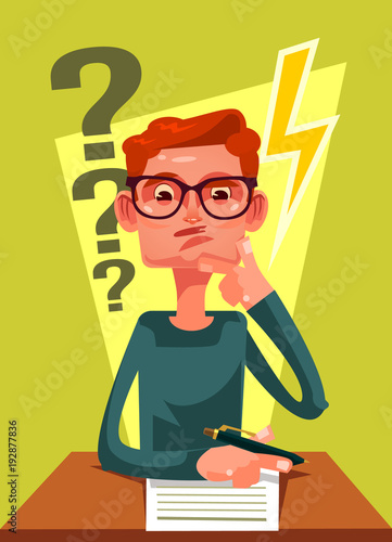Student character can not solve task. Vector flat cartoon illustration 
