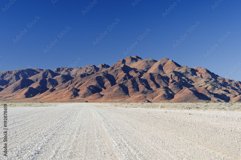 Road in the Namib desert in the morning / Road in the Namib desert in the morning, Namibia, Africa.