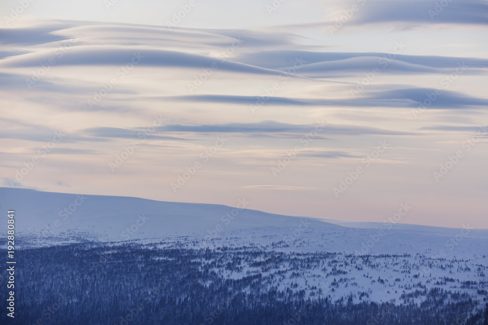 Lenticular clouds. Northern Ural mountains landscape, Russia . Lenticular clouds. Northern Ural mountains landscape, Russia .