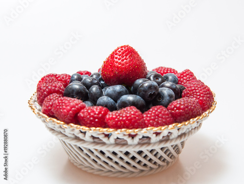 fresh blueberry and rasberry on white background