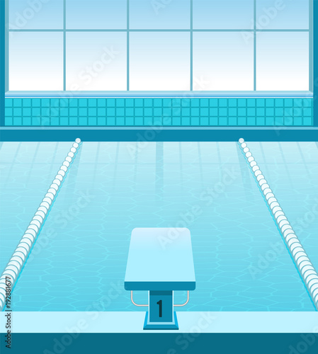 Sports pool with a side, a starter unit and track splits. Flat. Healthy lifestyle. Vector