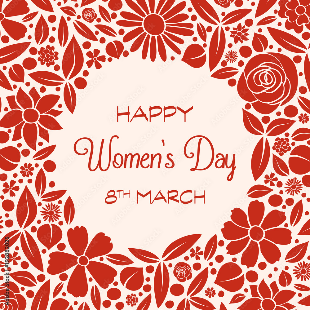 Beautiful banner with hand drawn flowers for Women's Day. Vector.