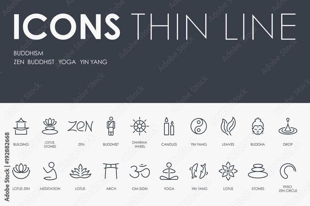 Fototapeta premium BUDDHISM Thin Line Icons