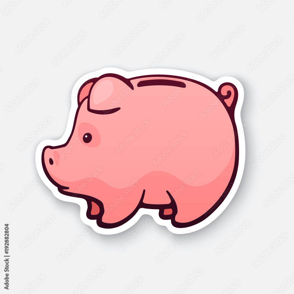 Sticker of piggy bank for cash money in side view Sticker of piggy bank for cash money in side view