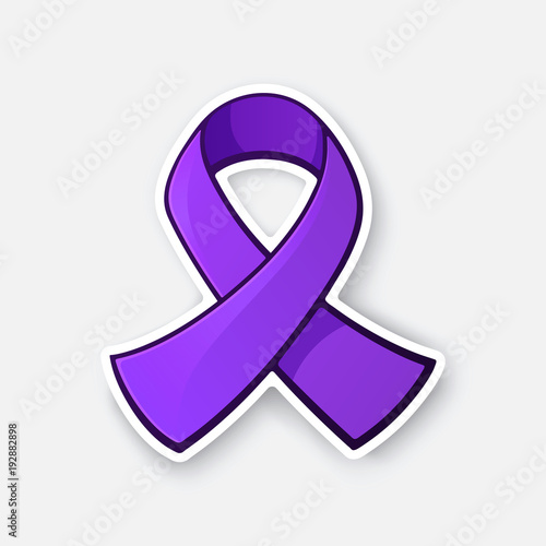 Sticker of purple ribbon, awareness of interpersonal violence and abuse prevention