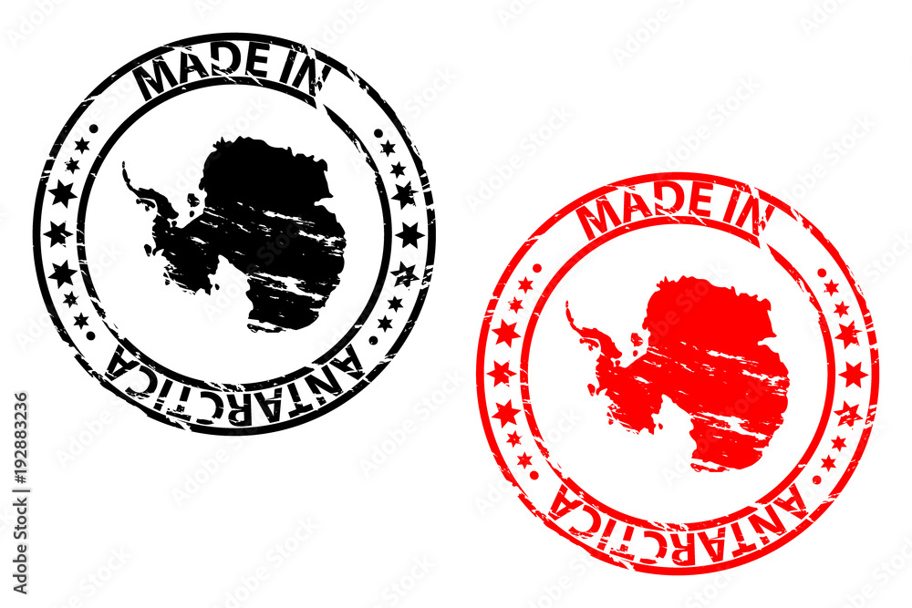 Made in Antarctica - rubber stamp - vector - Antarctica continent map pattern - black and red