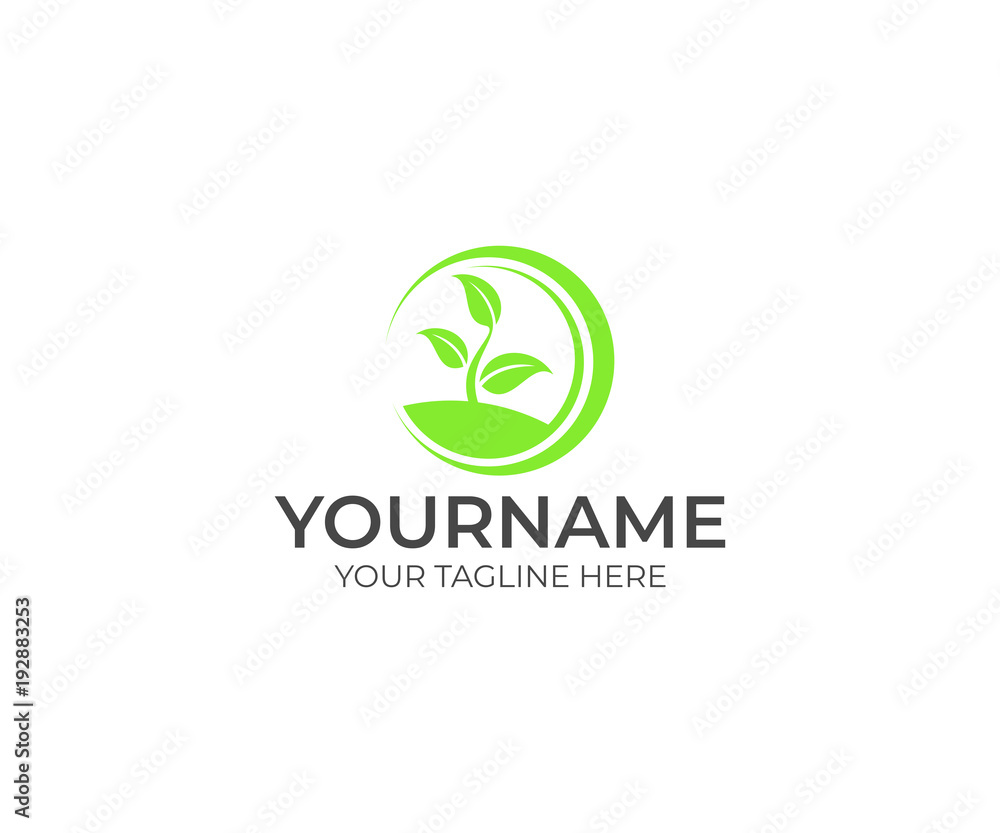 Green sprout with leaves in a circle logo template. Agriculture vector design. Nature illustration Green sprout with leaves in a circle logo template. Agriculture vector design. Nature illustration