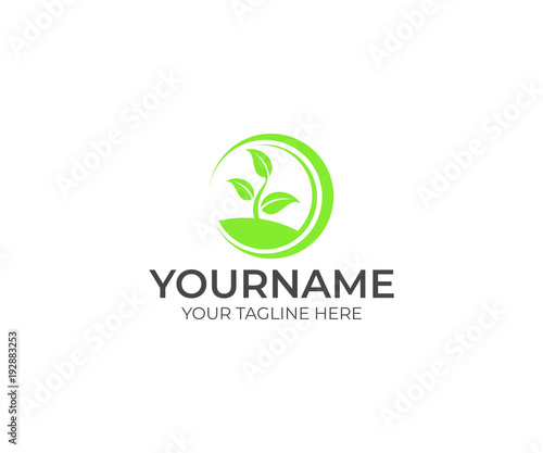 Green sprout with leaves in a circle logo template. Agriculture vector design. Nature illustration