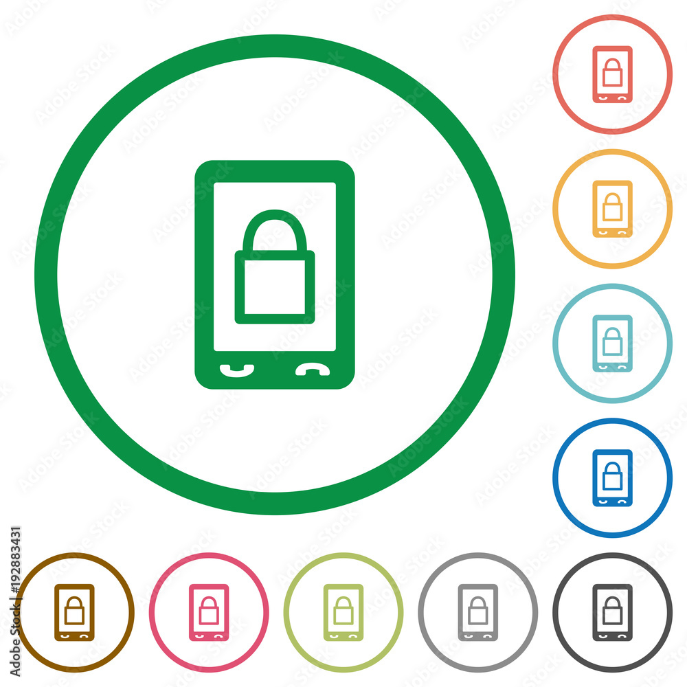 Lock mobile flat icons with outlines Lock mobile flat icons with outlines