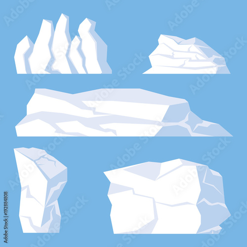 Blue background cartoon Icebergs Set. Design for video games. Arctic. Antarctic. Vector Illustration.