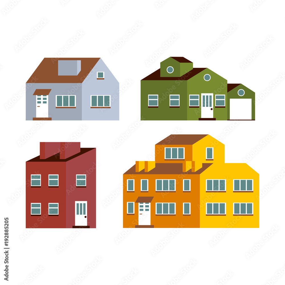 Set of Small and big flat cartoon houses. Cute bright illustration. Vector illustration. Set of Small and big flat cartoon houses. Cute bright illustration. Vector illustration.