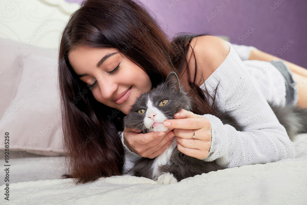 woman cat. Asian women relaxing home. woman cat. Asian women relaxing home.