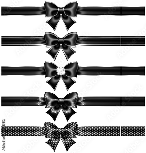 Black bows with silver and ribbons