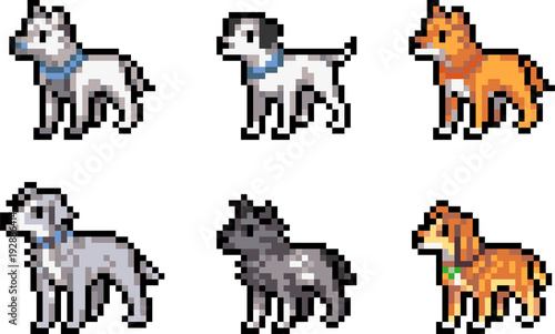 Canvas Print Set of pixel dogs