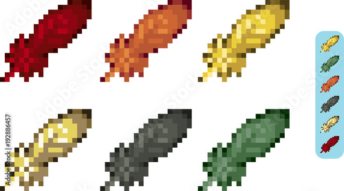 Set of feathers in pixel style