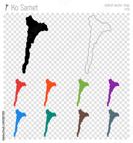 Ko Samet high detailed map. Island silhouette icon. Isolated Ko Samet black map outline. Vector illustration.