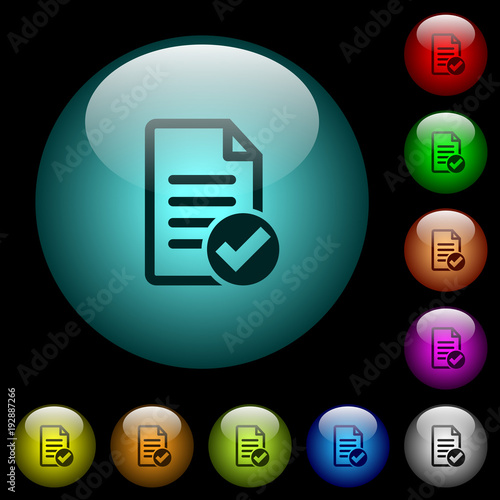 Document ok icons in color illuminated glass buttons